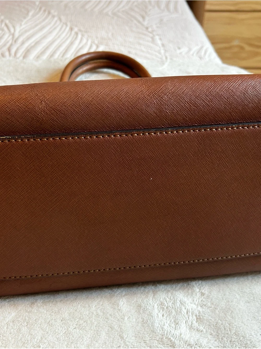 MICHAEL KORS Chestnut Brown Leather Satchel with Gold Studs